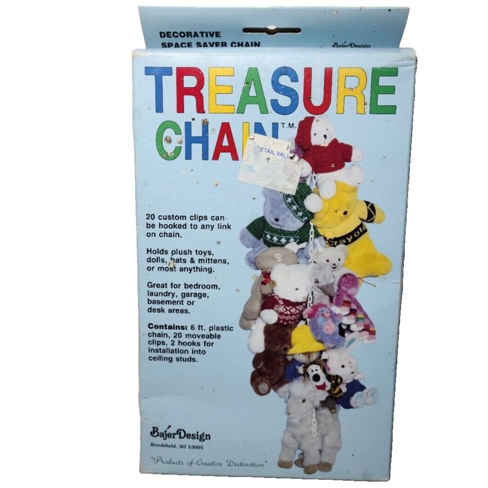Vintage Plush Stuffed Animal Display Organize Treasure Chain Plastic Clips Bajer
